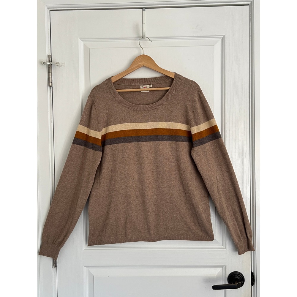 Faherty Horizon Surf Sweater Women NWOT Fireside Brown Stripe Cotton Cashmere XL - Picture 2 of 16